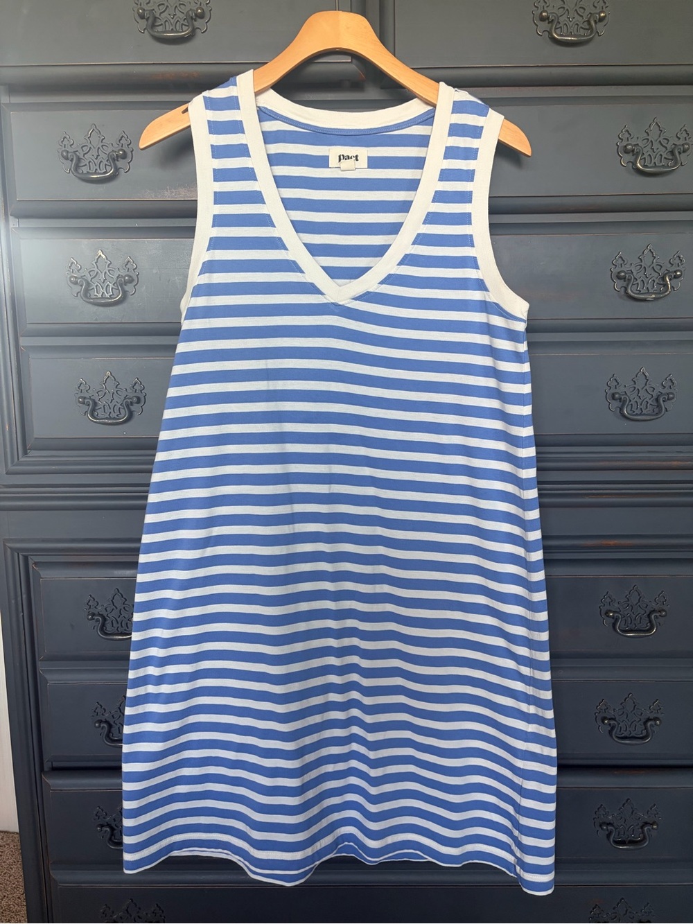 Pact Softspun A-Line Tank Dress Blue and White Stripes Organic 100% Cotton